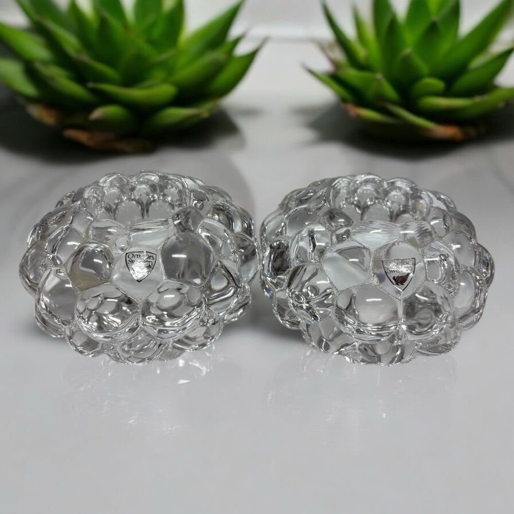 Orrefors Crystal Hallon Raspberry Votive Candle Holders